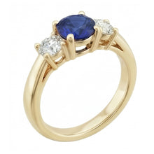 3 Carats Round Natural Earth Mined Diamond Sapphire Ring 3 Stone Tapered Shank Yellow Gold
