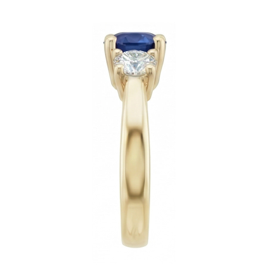 3 Carats Round Natural Earth Mined Diamond Sapphire Ring 3 Stone Tapered Shank Yellow Gold