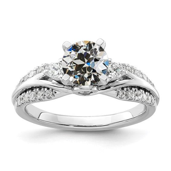 3 Carats Round Old Mine Cut Genuine Diamond Ring Split Shank 14K Gold