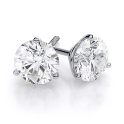3 Carats Round Prong Set Natural Diamond Earring Stud White Gold Lady Jewelry