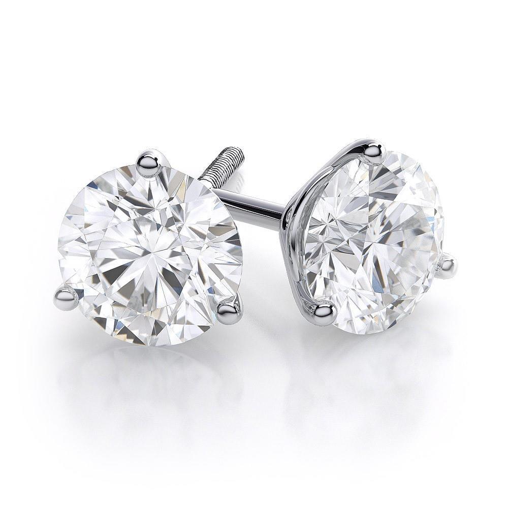 3 Carats Round Prong Set Natural Diamond Earring Stud White Gold Lady Jewelry