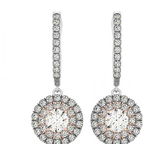 3.00 Carats Round Real Diamond Dangle Halo Earring Women