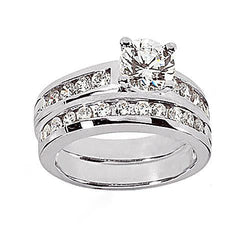 3 Carats Round Real Diamond Engagement Ring Set