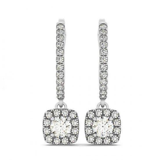 3 Carats Round Real Diamonds Hanging Dangle Pair Earrings White 14K