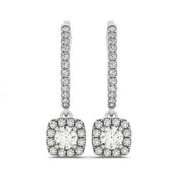 3 Carats Round Real Diamonds Hanging Dangle Pair Earrings White 14K