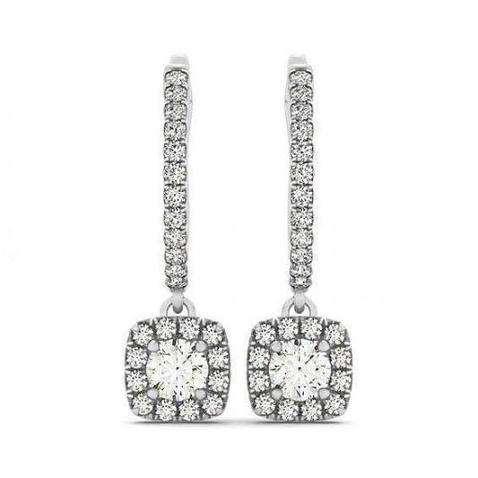 3 Carats Round Real Diamonds Hanging Dangle Pair Earrings White 14K
