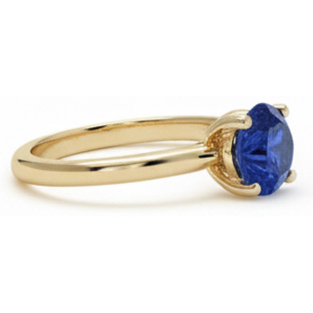3 Carats Round Solitaire Ring Sri Lankan Sapphire Yellow Gold 14K