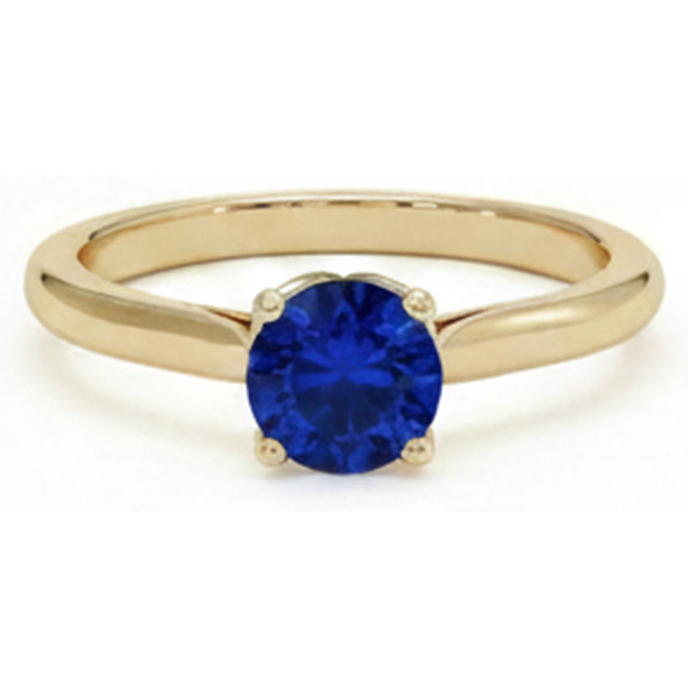 3 Carats Round Solitaire Ring Sri Lankan Sapphire Yellow Gold 14K