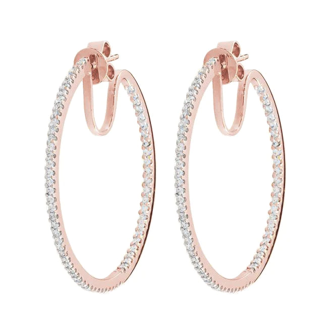 3 Carats Small Brilliant Cut Real Diamonds Hoop Earrings Rose Gold 14K