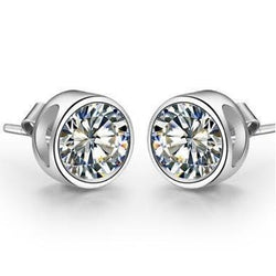 3 Carats Solitaire Round Bezel Set Natural Diamond Stud Earring Gold 14K