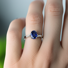 3 Carats Sri Lanka Blue Sapphire Natural Earth Mined Diamond Wedding Ring White Gold 14K