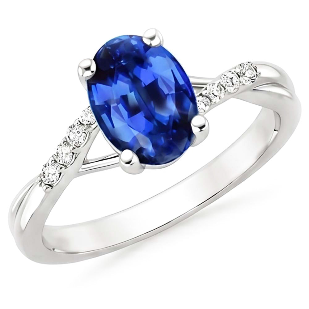 3 Carats Sri Lanka Blue Sapphire Natural Earth Mined Diamond Wedding Ring White Gold 14K