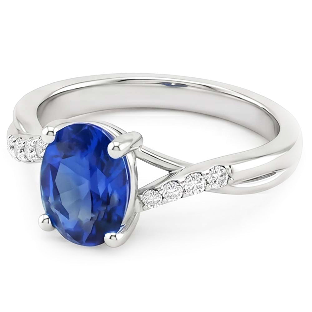 3 Carats Sri Lanka Blue Sapphire Natural Earth Mined Diamond Wedding Ring White Gold 14K