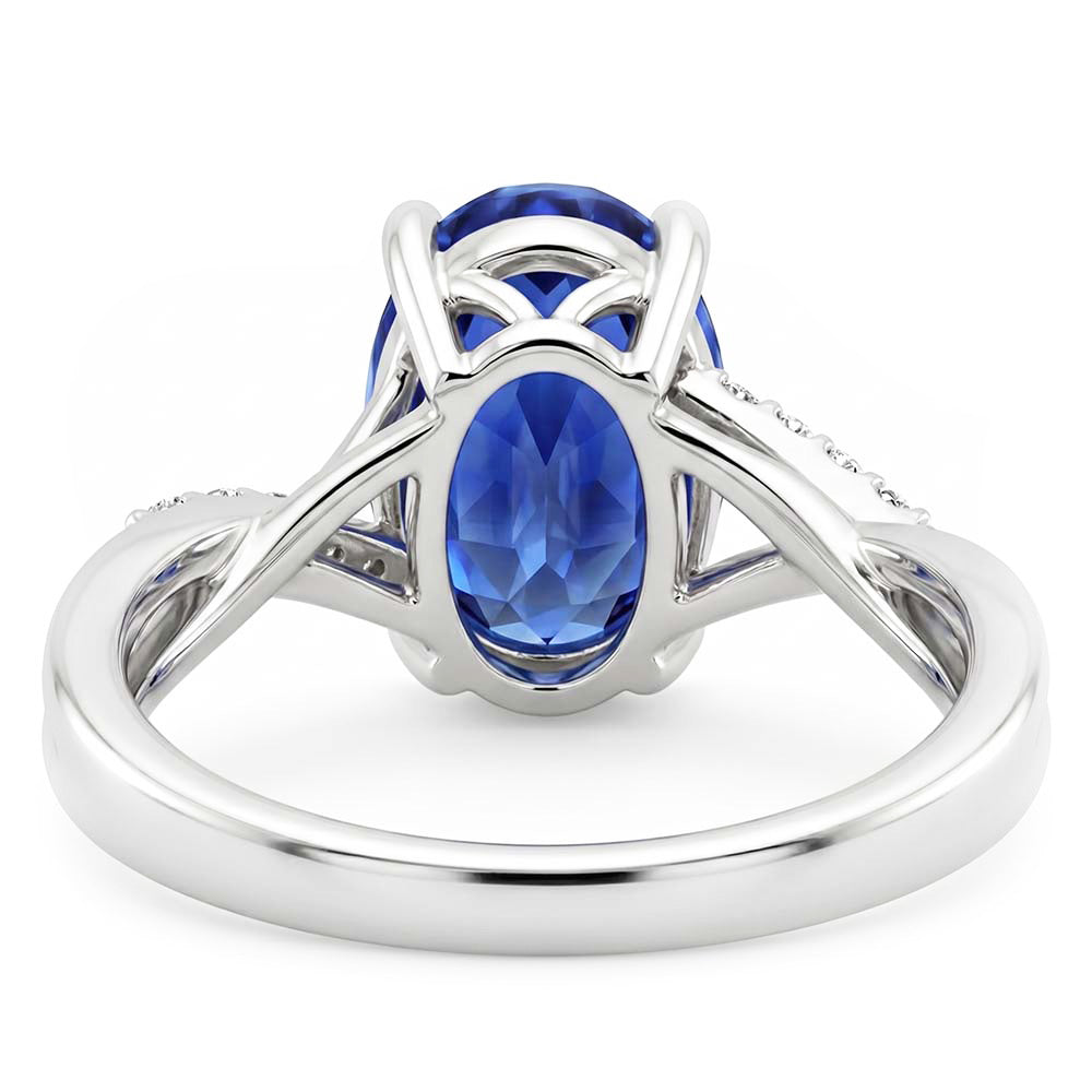 3 Carats Sri Lanka Blue Sapphire Natural Earth Mined Diamond Wedding Ring White Gold 14K