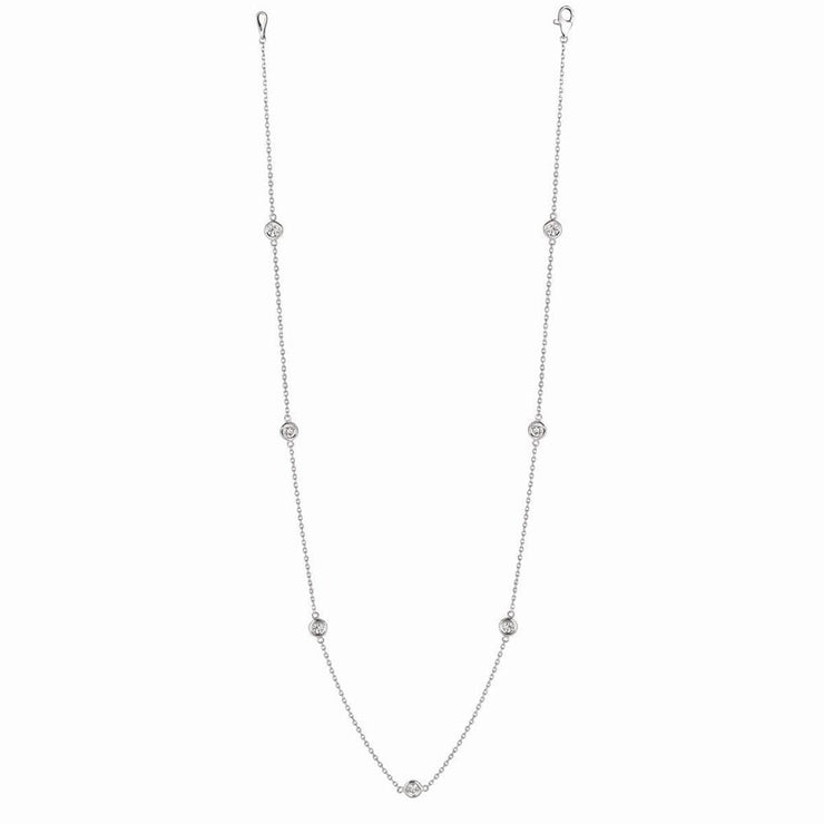3 Carats Station Real Diamond Necklace White Gold 14K
