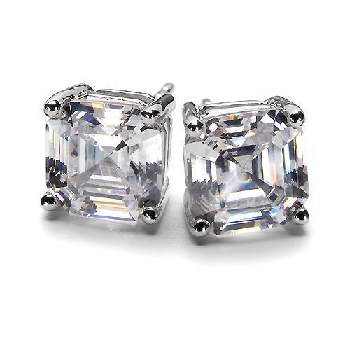 3 Carats Studs Real Diamond Women Earring White Gold Asscher Diamond
