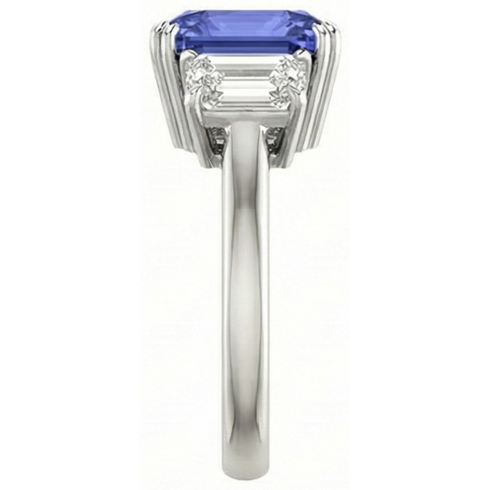 3 Carats Three Stone Emerald Natural Earth Mined Diamond & Radiant Shape Sapphire Ring