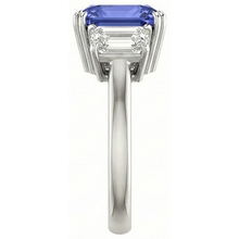 3 Carats Three Stone Emerald Natural Earth Mined Diamond & Radiant Shape Sapphire Ring