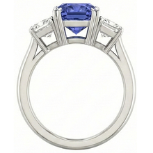 3 Carats Three Stone Emerald Natural Earth Mined Diamond & Radiant Shape Sapphire Ring
