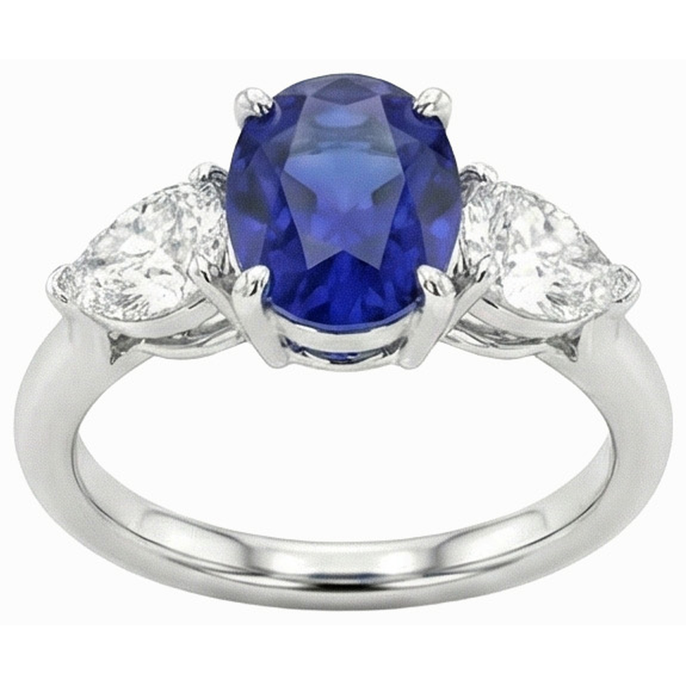 natural oval sapphire 3ct ring front view