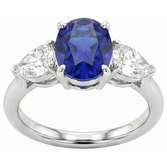 natural oval sapphire 3ct ring front view