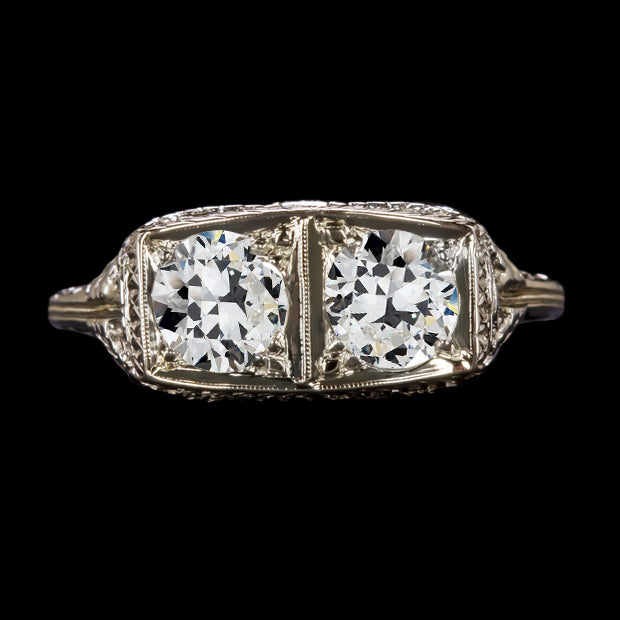 3 Carats Wedding Ring 2 Stone Old Mine Cut Real Diamond Gold Ladies Jewelry