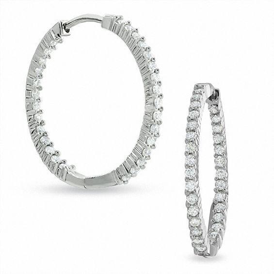 3 Carats Women Hoop Earrings Sparkling Real Diamonds White Gold