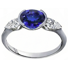 3 Ct 3-Stone Oval Tanzanite Natural Earth Mined DIAMOND ( NOT LAB GROWN ) Ring White Gold 14K