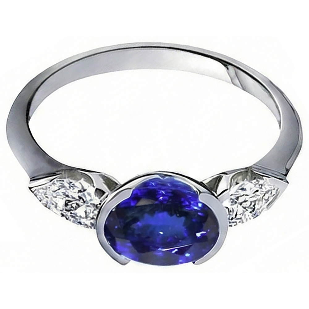 3 Ct 3-Stone Oval Tanzanite Natural Earth Mined DIAMOND ( NOT LAB GROWN ) Ring White Gold 14K
