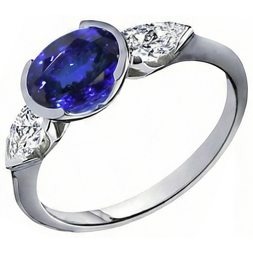 3 Ct 3-Stone Oval Tanzanite Natural Earth Mined DIAMOND ( NOT LAB GROWN ) Ring White Gold 14K