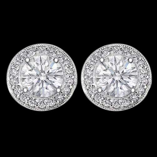 3 Ct Beautiful Halo Natural Diamond Studs Earring Pair White Gold