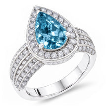 3 Ct. Blue Pear & White Round Real Natural Earth Mined DIAMOND ( NOT LAB GROWN )s Ring White Gold 14K Gemstone