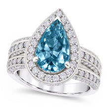 3 Ct. Blue Pear & White Round Real Natural Earth Mined DIAMOND ( NOT LAB GROWN )s Ring White Gold 14K Gemstone