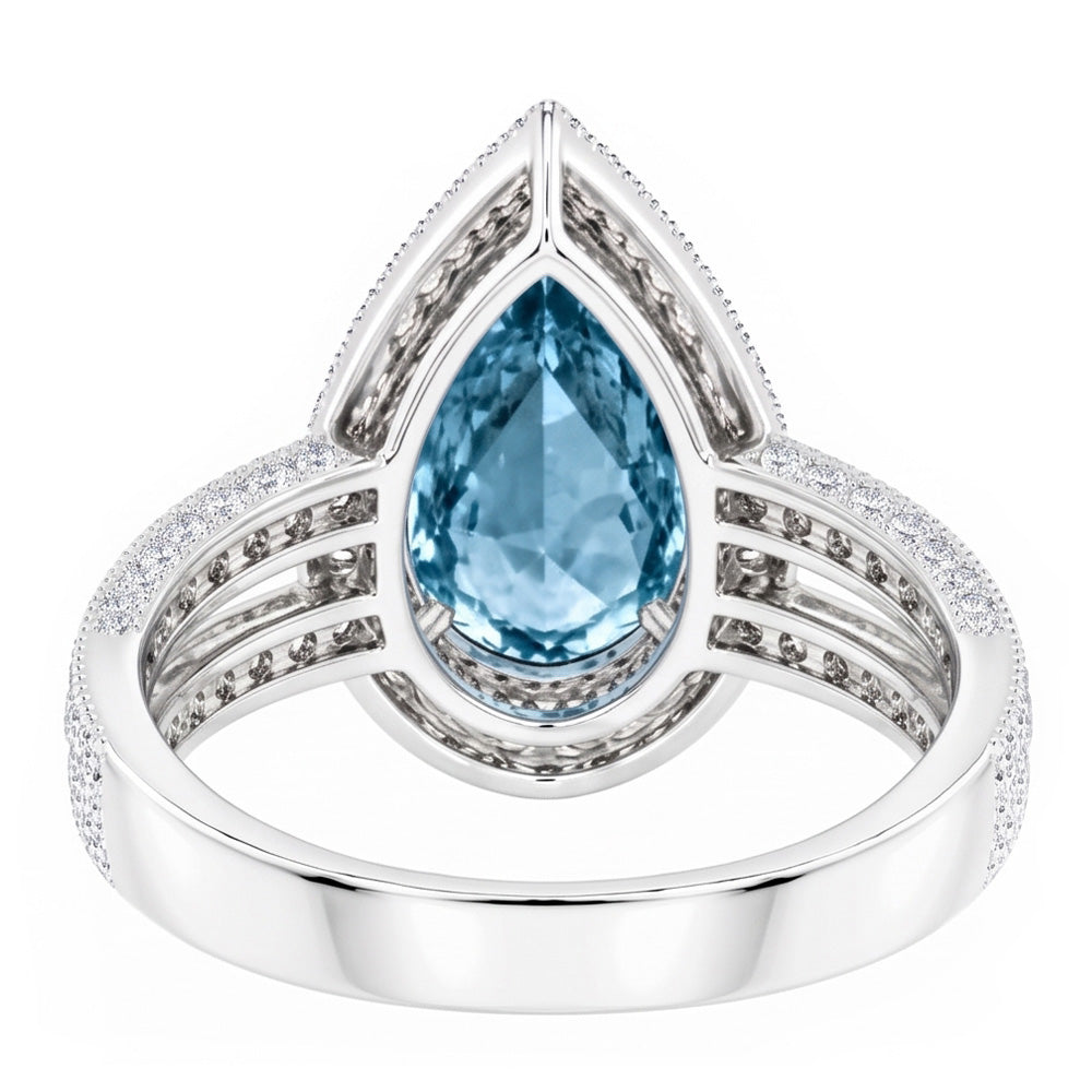 3 Ct. Blue Pear & White Round Real Natural Earth Mined DIAMOND ( NOT LAB GROWN )s Ring White Gold 14K Gemstone