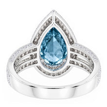 3 Ct. Blue Pear & White Round Real Natural Earth Mined DIAMOND ( NOT LAB GROWN )s Ring White Gold 14K Gemstone