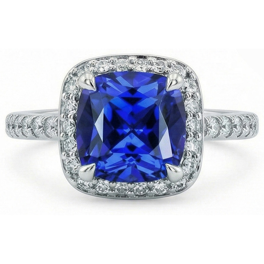 3 Ct Ceylon Sapphire Halo Natural Earth Mined Diamond Wedding Ring Solid White Gold 14K