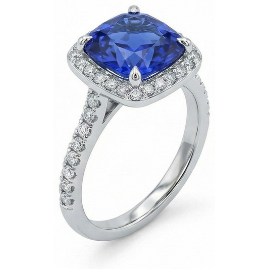 3 Ct Ceylon Sapphire Halo Natural Earth Mined Diamond Wedding Ring Solid White Gold 14K