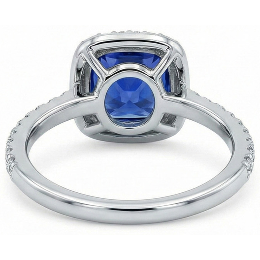 3 Ct Ceylon Sapphire Halo Natural Earth Mined Diamond Wedding Ring Solid White Gold 14K