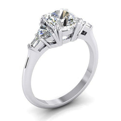 3 Ct Cushion Cut Half Moons Baguette Natural Earth Mined Diamond Ring Excellent Cut 14K