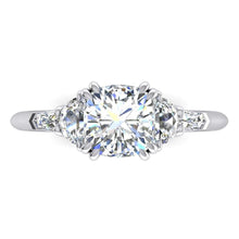 3 Ct Cushion Cut Half Moons Baguette Diamond Ring Excellent Cut 18K