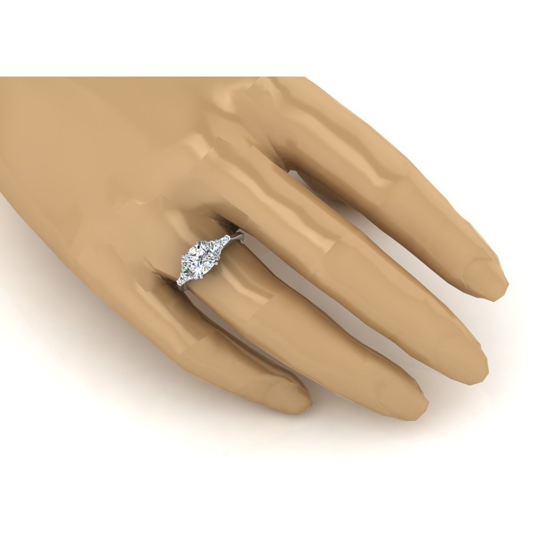 3 Ct Cushion Cut Half Moons Baguette Diamond Ring Excellent Cut 18K