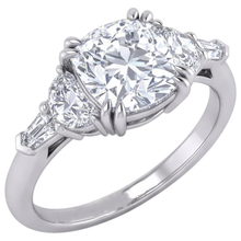 3 Ct Cushion Cut Half Moons Baguette Natural Earth Mined Diamond Ring Excellent Cut 14K
