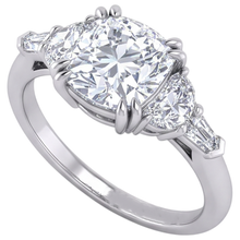 3 Ct Cushion Cut Half Moons Baguette Natural Earth Mined Diamond Ring Excellent Cut 14K