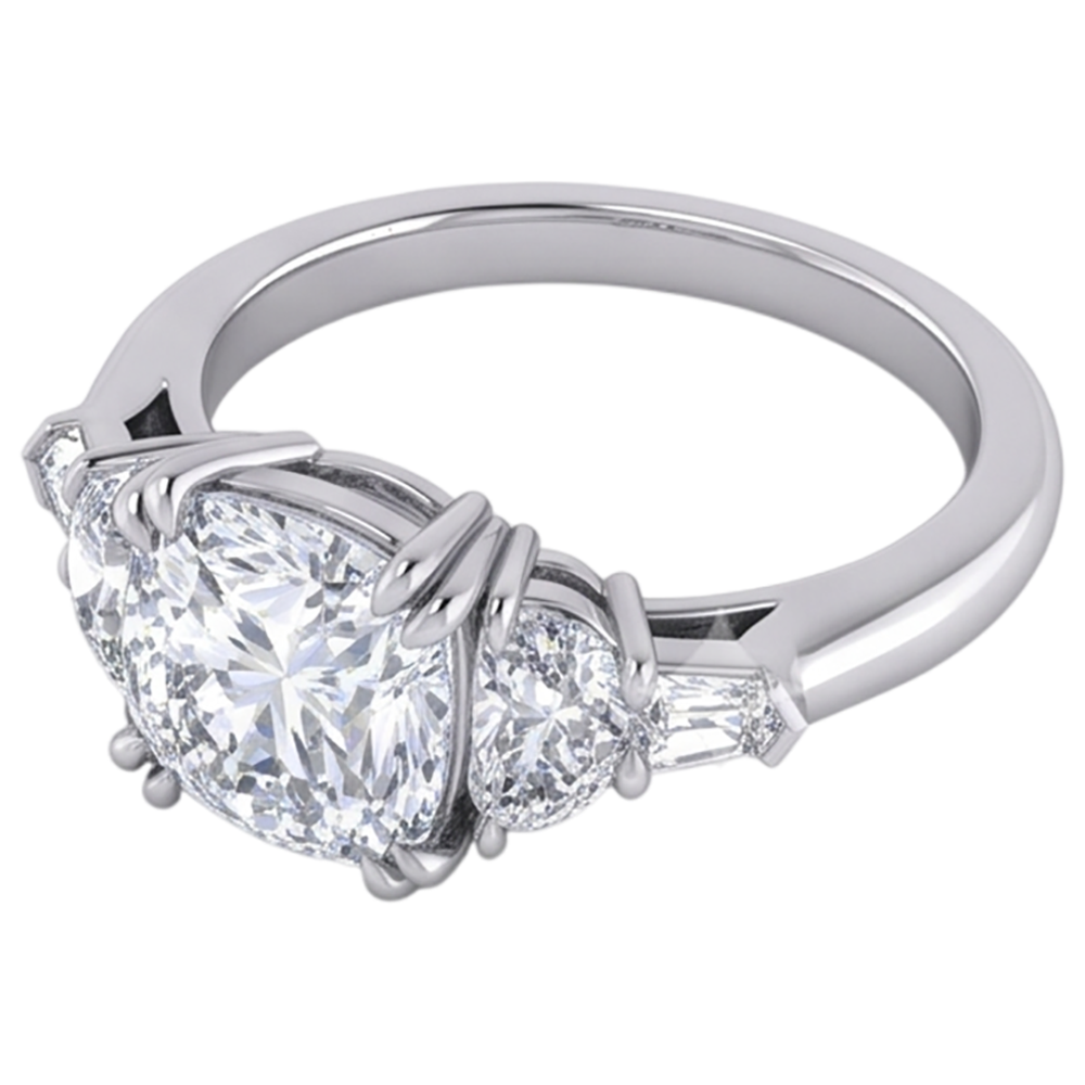 3 Ct Cushion Cut Half Moons Baguette Natural Earth Mined Diamond Ring Excellent Cut 14K