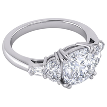 3 Ct Cushion Cut Half Moons Baguette Natural Earth Mined Diamond Ring Excellent Cut 14K