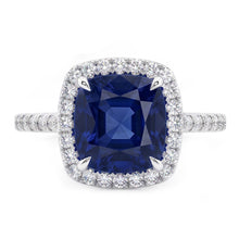 3 Ct Cushion Sri Lanka Blue Sapphire And Halo Natural Earth Mined Diamond Ring