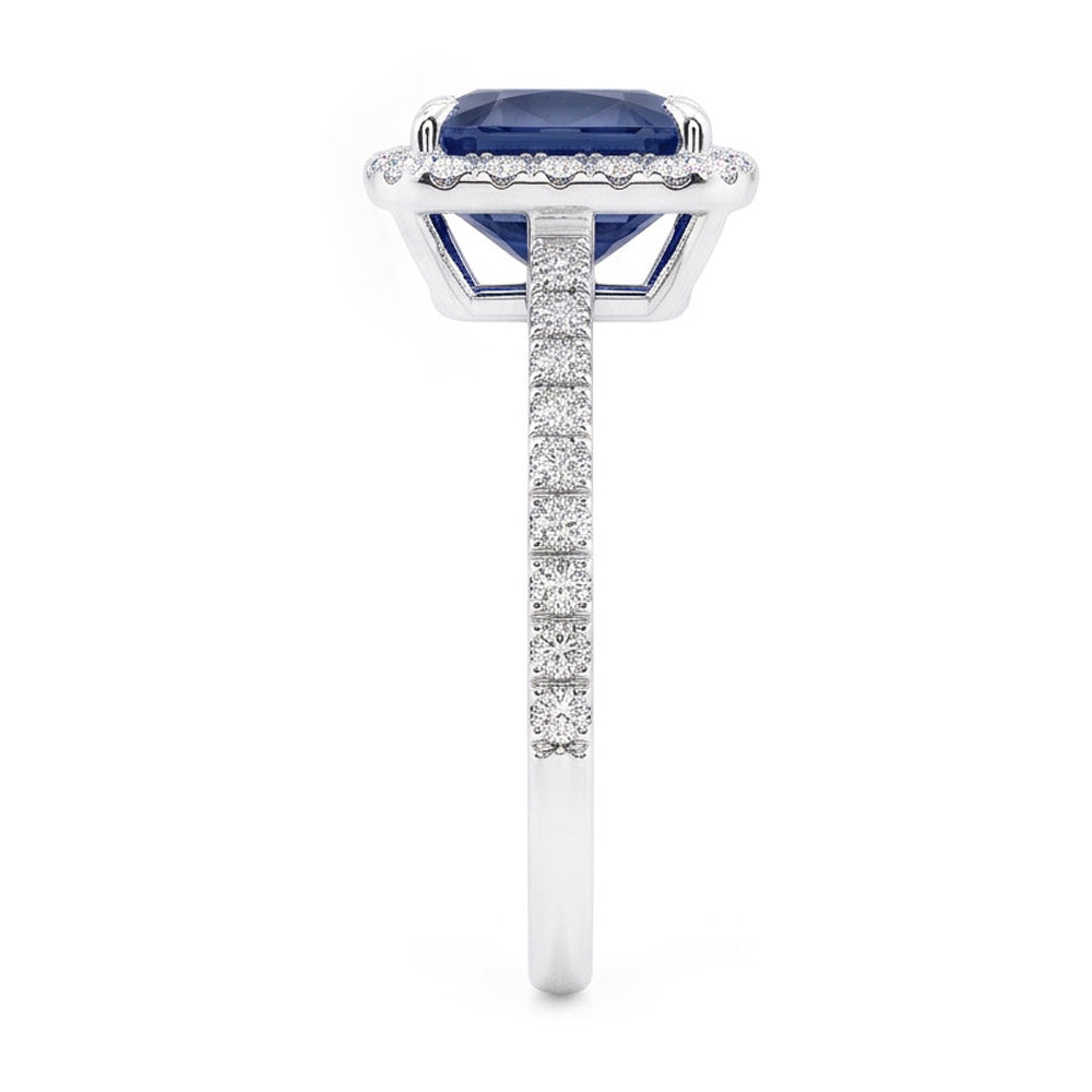 3 Ct Cushion Sri Lanka Blue Sapphire And Halo Natural Earth Mined Diamond Ring