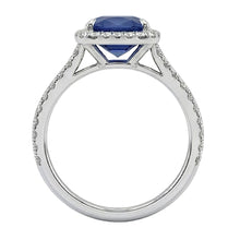 3 Ct Cushion Sri Lanka Blue Sapphire And Halo Natural Earth Mined Diamond Ring