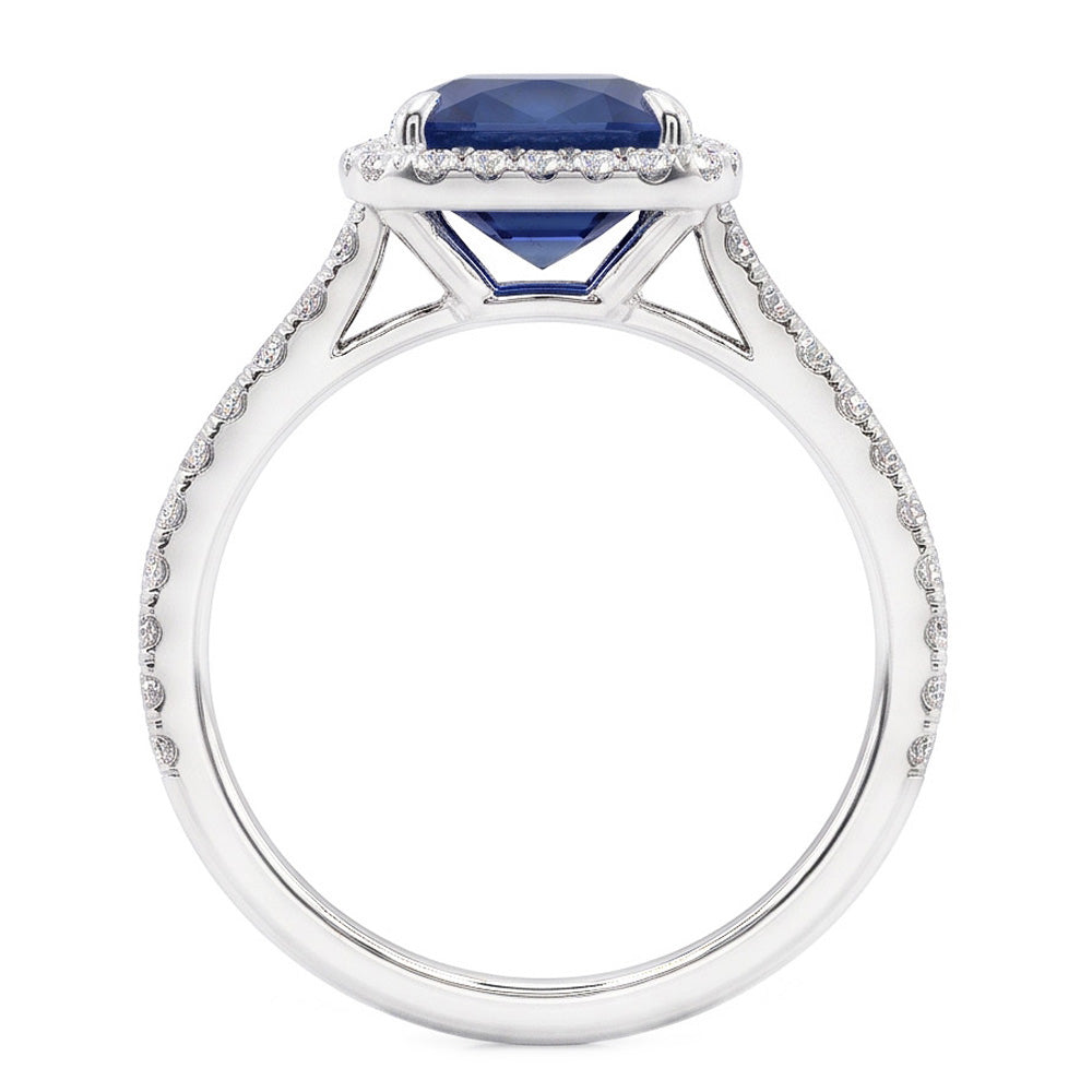3 Ct Cushion Sri Lanka Blue Sapphire And Halo Natural Earth Mined Diamond Ring