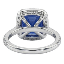 3 Ct Cushion Sri Lanka Blue Sapphire And Halo Natural Earth Mined Diamond Ring